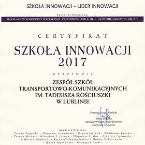 Certyfikat „Szkoła Innowacji” dla ZSTK!